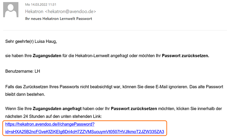 E-Mail - Passwort zurücksetzen in Avendoo